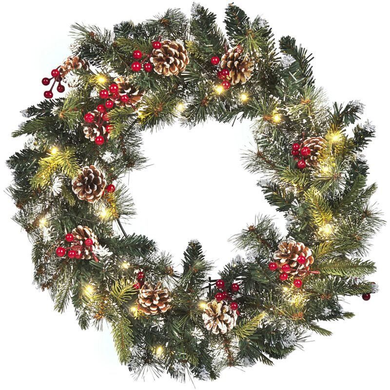 Beliani - Modern Christmas Wreath with LED Lights Synthetic Indoor 60 cm Green Paimio