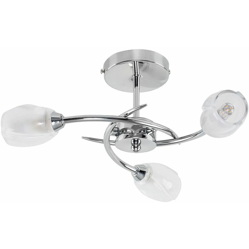 Minisun - Chrome 3 Way Ceiling Light with Frosted Glass Shades - No Bulb