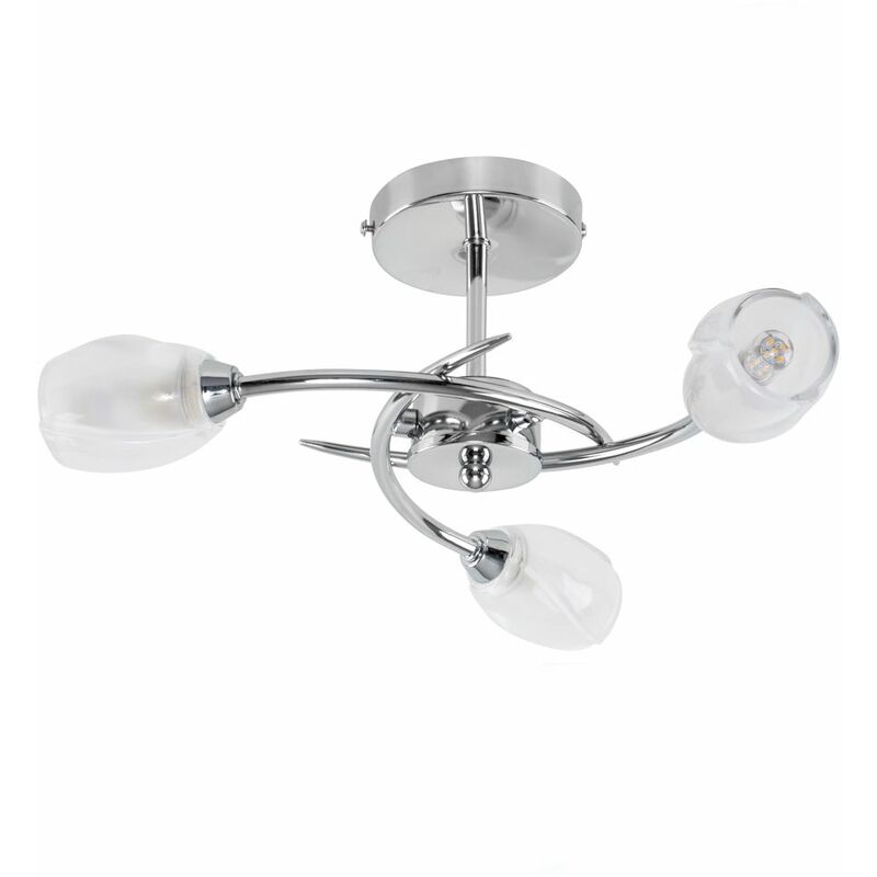 Minisun - Chrome 3 Way Ceiling Light with Frosted Glass Shades - Add LED Bulbs