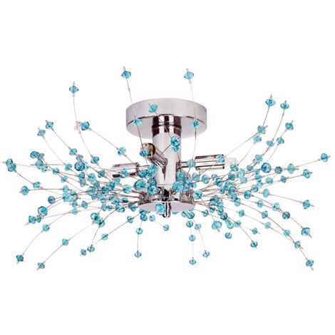 main image of "Modern Chrome Ceiling Light with Clear and Teal Acrylic Beads and Metal Wires by Happy Homewares"