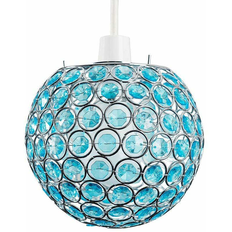 Modern Globe Ceiling Light Shade With Acrylic Crystal Jewels - Teal