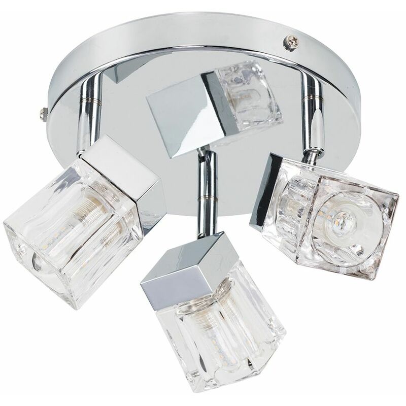 Chrome Ice Cube 3 Way IP44 Bathroom Ceiling Light Spotlight + 3 x 3W G9 LED Cool White Bulbs