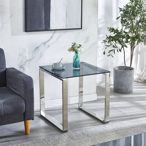 Modern Tempered Glass Coffee Tea Table Living Room Chrome Legs Table 120x60cm