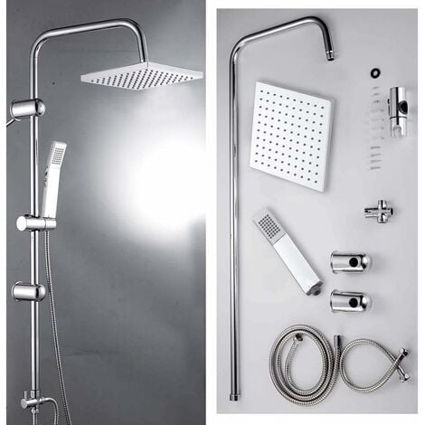 BRIEFNESS Modern Chrome Riser Rail Mixer Shower Square Head Kit for Bathroom, Stainless Steel Hose, with Fittings