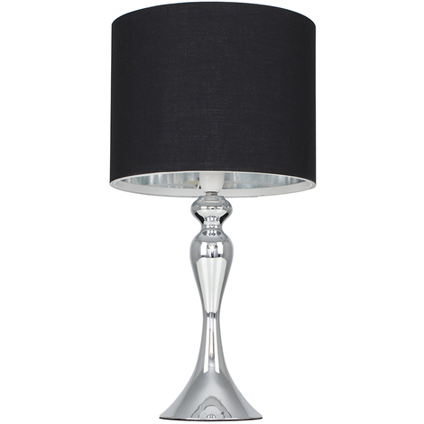 Modern Silver Chrome Touch Table Lamp, Chrome Table Lamp With Black Shade