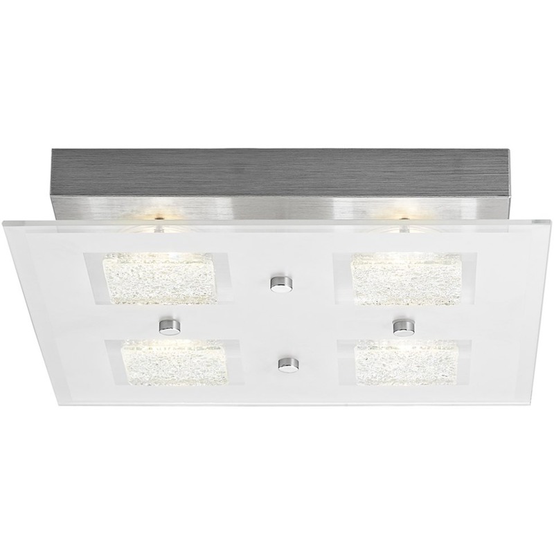 Happy Homewares - Modern Chrome Square LED Bathroom Light with Clear/Frosted Glass Plate by