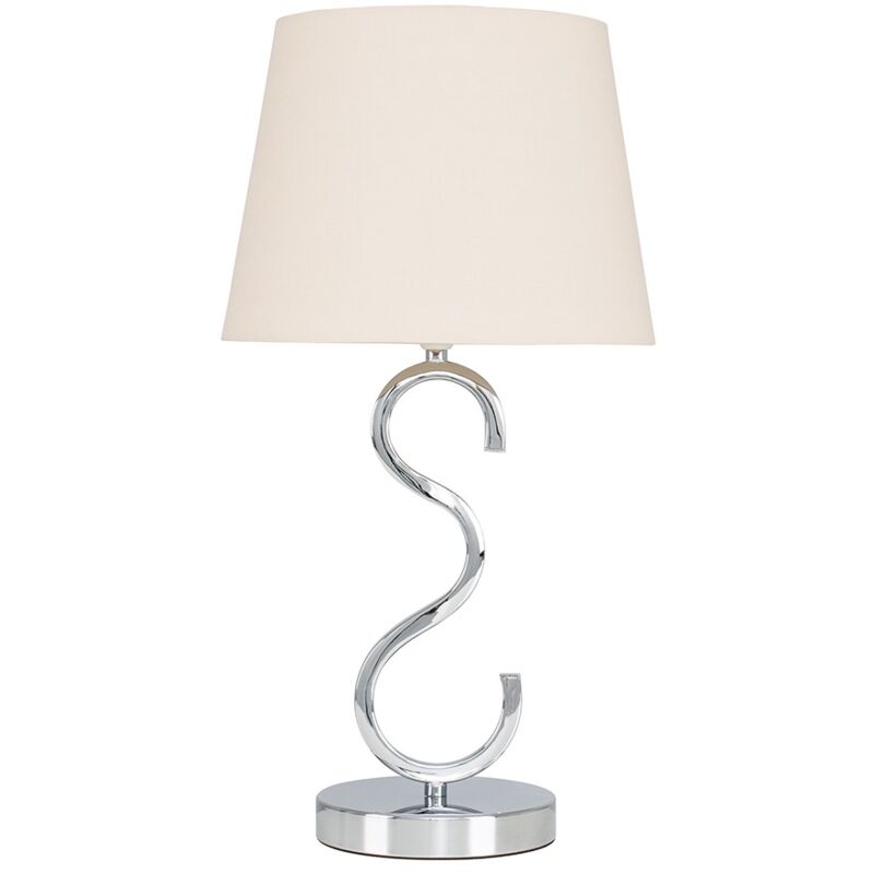 Chrome Touch Table Lamp + Beige Light Shade + 5W Dimmable LED Candle Bulb Warm White