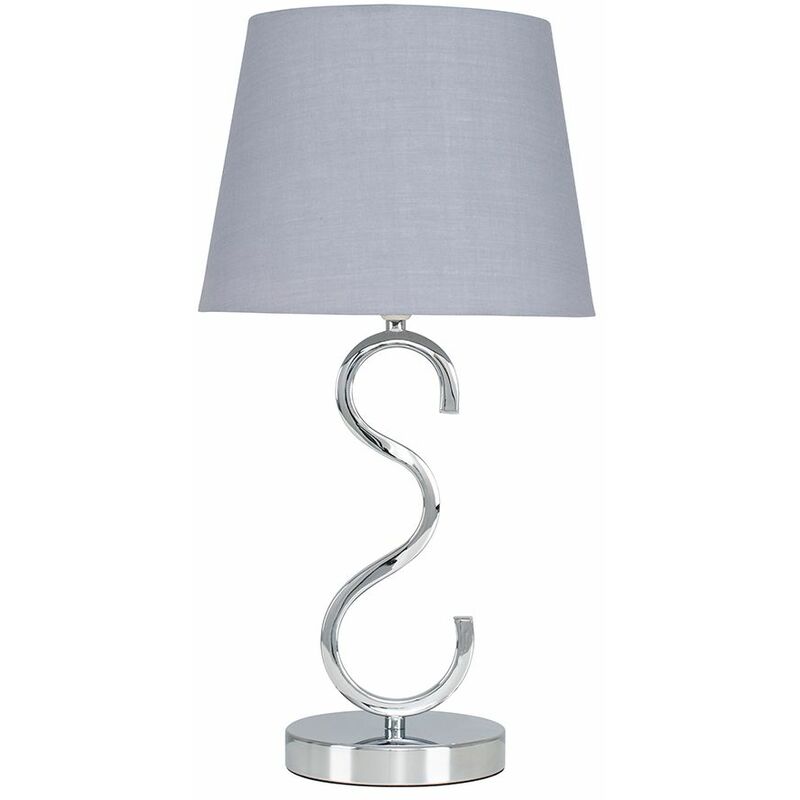Dimmable Chrome Touch Table Lamp + Tapered Fabric Shade - Grey - No Bulb