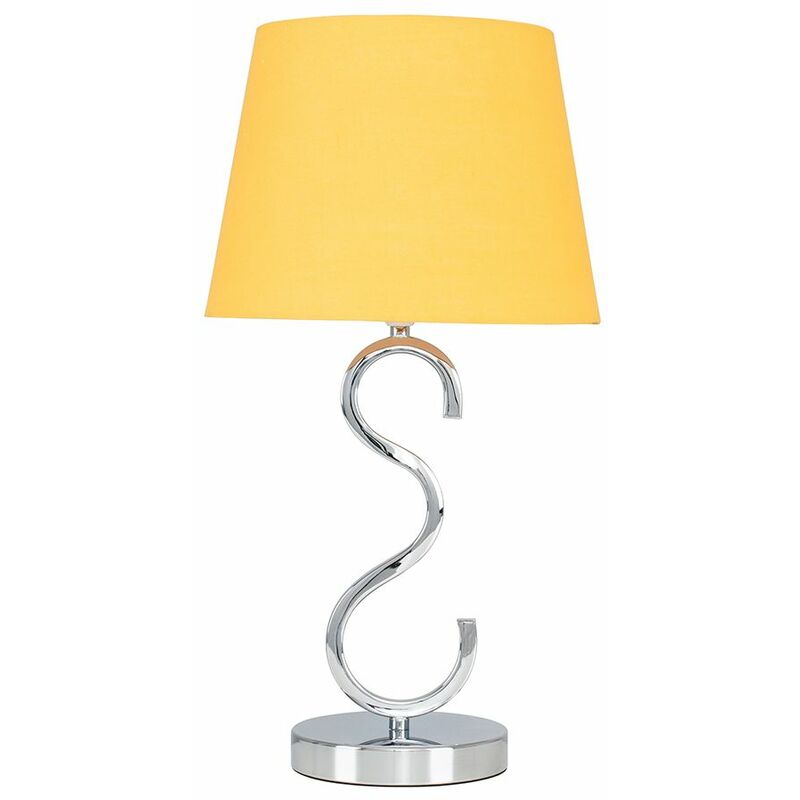 Dimmable Chrome Touch Table Lamp + Tapered Fabric Shade - Mustard - No Bulb