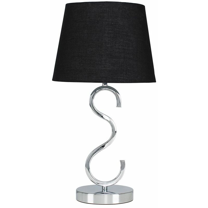 Dimmable Chrome Touch Table Lamp + Tapered Fabric Shade - Black - No Bulb