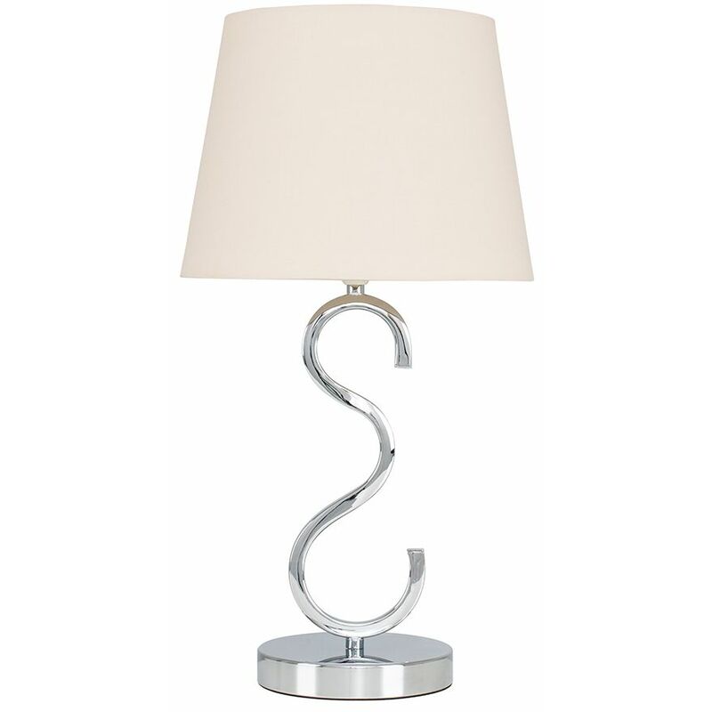 Dimmable Chrome Touch Table Lamp + Tapered Fabric Shade - Beige - No Bulb
