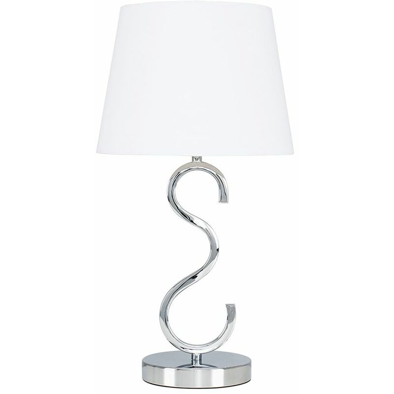 Dimmable Chrome Touch Table Lamp + Tapered Fabric Shade - White - No Bulb