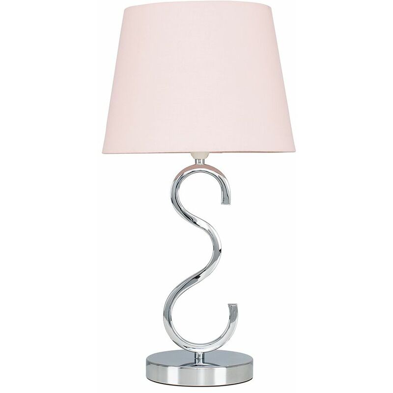 Dimmable Chrome Touch Table Lamp + Tapered Fabric Shade - Pink - Including LED Bulb