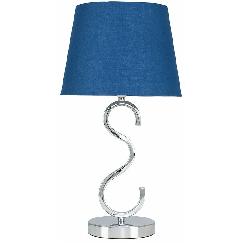 Dimmable Chrome Touch Table Lamp + Tapered Fabric Shade - Navy Blue - No Bulb