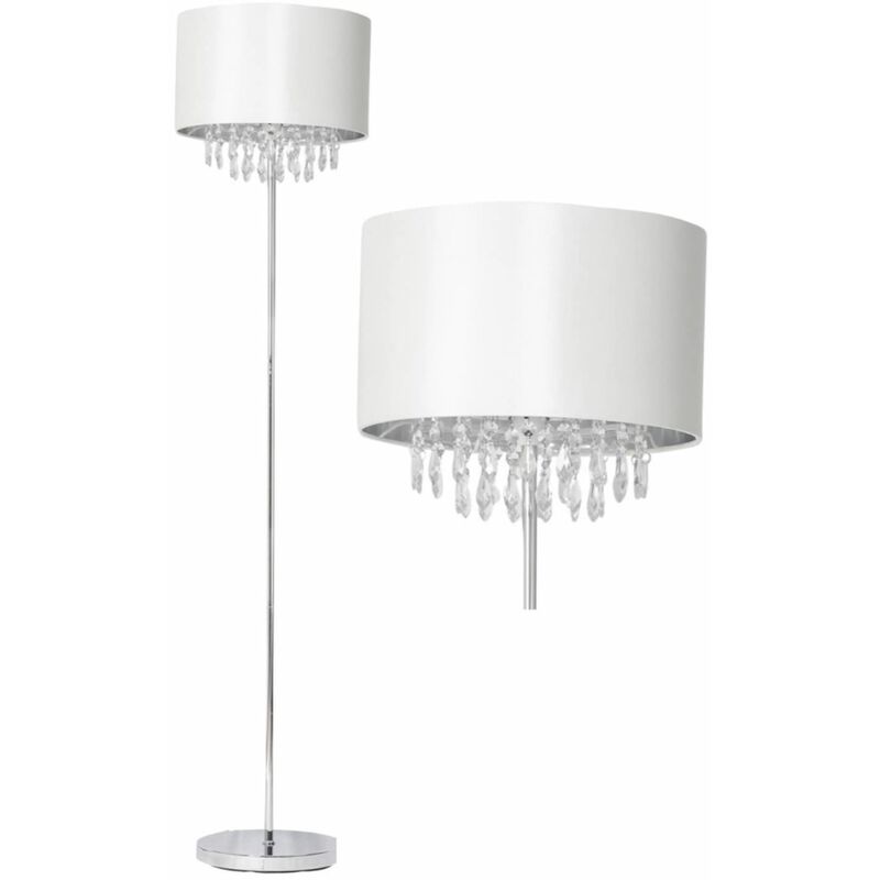 Cream Faux Silk Jewelled Floor Lamp