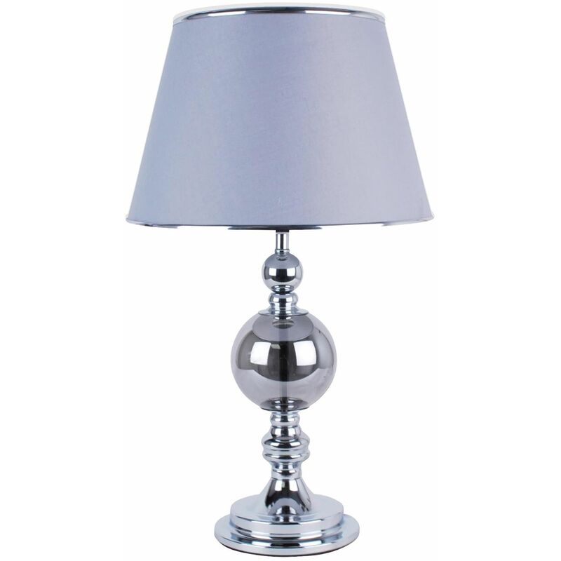 Chrome and Smoked Glass Table Lamp with Grey Shade