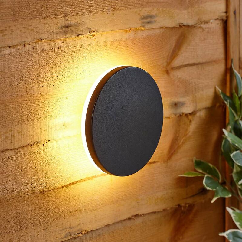 Modern Circle Black Outdoor Wall Light Up Down Integrated LED IP54 Garden Patio