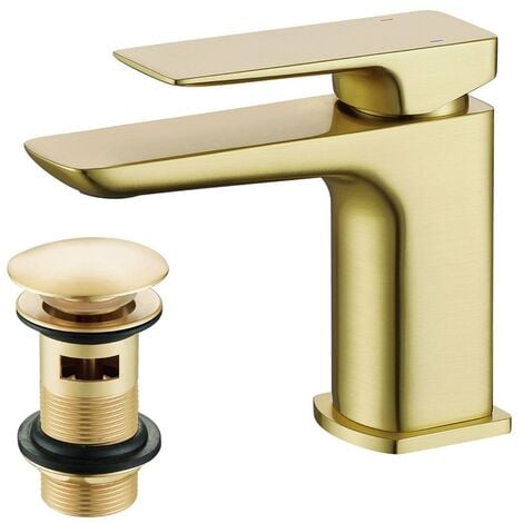 Oir Brushed Brass Tall Basin Mono c/w Spring Waste - Walshs