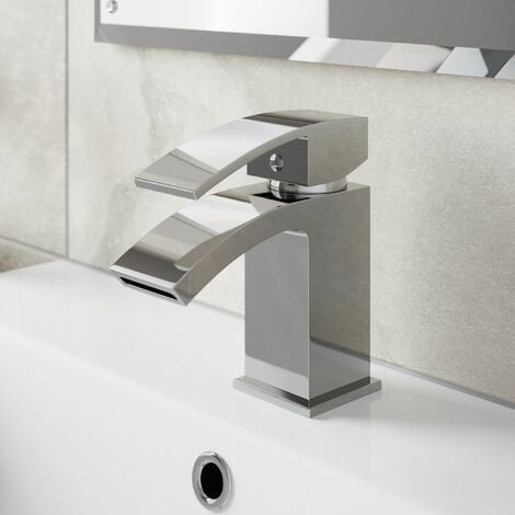 Modern Cloakroom Mini Mono Basin Sink Mixer Tap Curved Spout Lever Handle Chrome - Silver