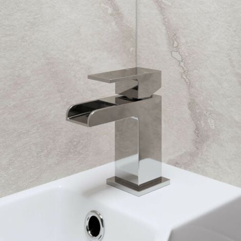 main image of "Modern Cloakroom Mono Basin Sink Mixer Tap Brass Waterfall Spout Square Chrome"
