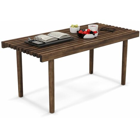 Modern Coffee Table Accent Center Tea Table Cocktail Table with Slatted Tabletop