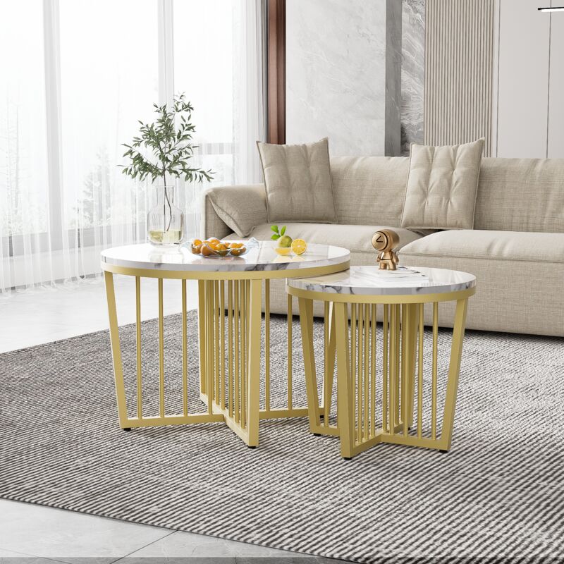 Modern Coffee Table Gold Combination Side Table Coffee Table Set Living Room Sofa Balcony 2 Piece Set