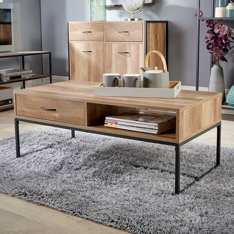 Modern Coffee Table Storage Oak Effect Living Room Centrepiece 1 Drawer Unit