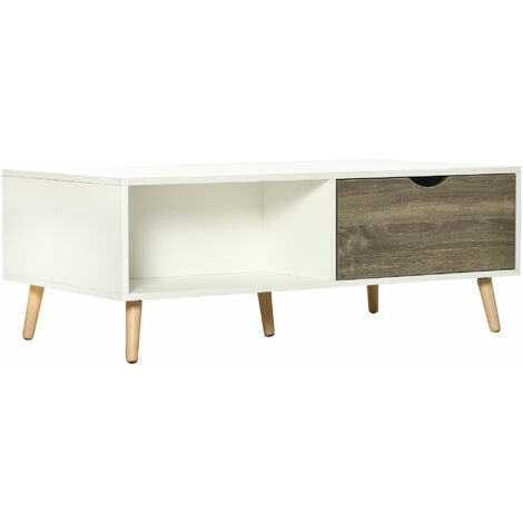 Modern Coffee Tables for Living Room w/ Storage Shelves, 2 Drawers White