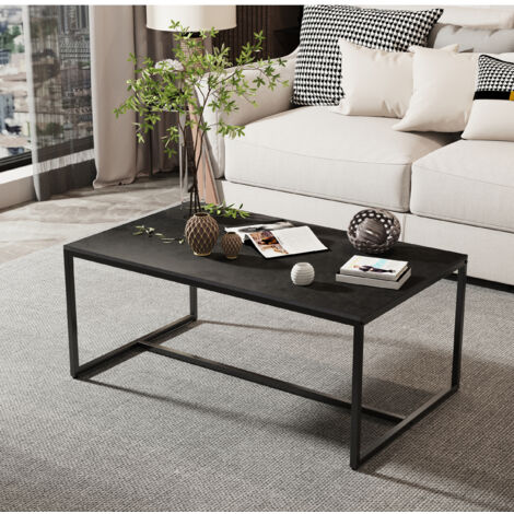 Modern Coffee Tea Table Rectangle Marble Top Table Storage Living Room Furniture, Black