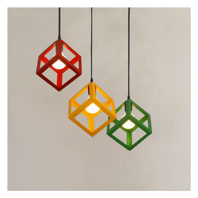 Modern Colorful Pendant Light Cube Shape Hanging Light Vintage Retro Ceiling Lamp (7 Colors To Choose)-Yellow