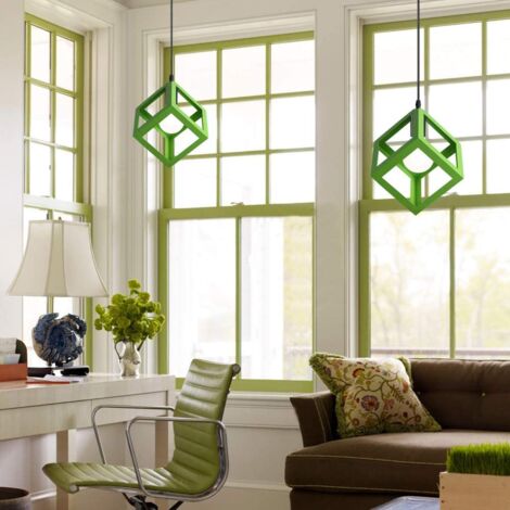 Modern Colorful Pendant Light Cube Shape Pendant Lights Vintage Retro Ceiling Lamp Green