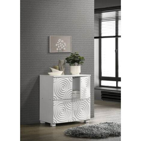 Modern Compact 4 Door Storage Cabinet With Swirl Patterned Doors