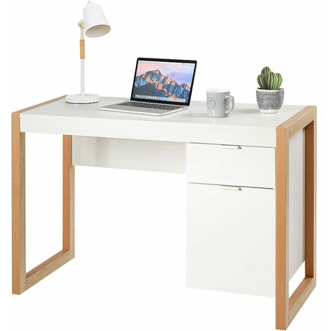 Modern Computer Desk Wooden Laptop Table Workstation W/ Storage Cabinet &Drawers