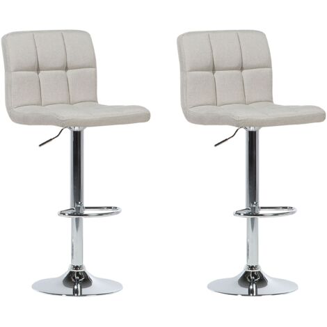 Modern Contemporary 2 Bar Stools Set Swivel Adjustable Height Beige Marion