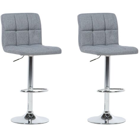Modern Contemporary 2 Bar Stools Set Swivel Adjustable Height Grey Marion