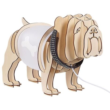 Modern Contemporary Dog Lamp Accent Light Plywood Base Fabric Shade White Douce