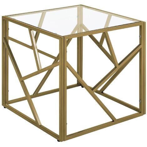 BELIANI Modern Contemporary Side Table Metal Open Frame Glass Top Gold 50 x 50 cm Orland