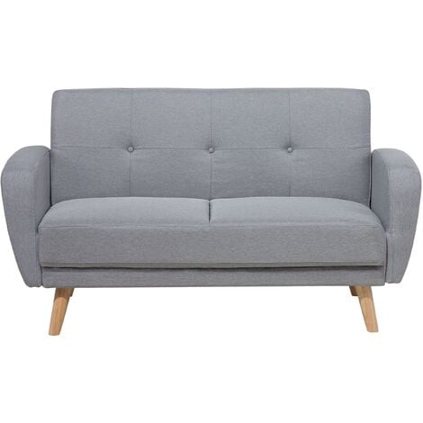 Modern Convertible Sofa Bed 2 Seater Grey Fabric Tufted Wood Legs Retro Florli - Grey