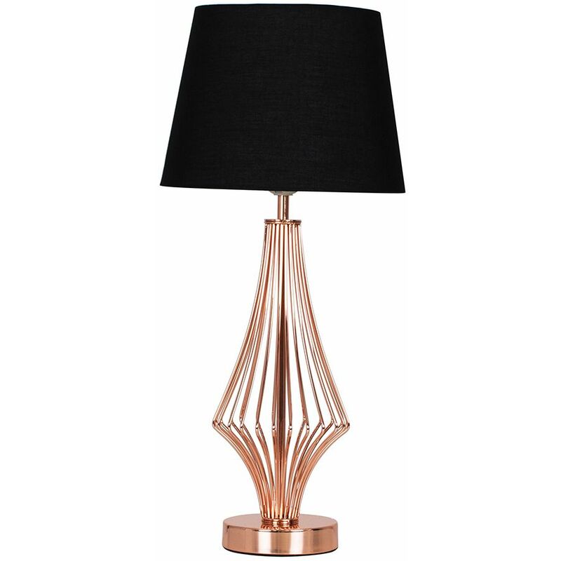 54cm Copper Metal Geometric Diamond Table Lamp + 6W LED GLS Bulb Warm White - Black