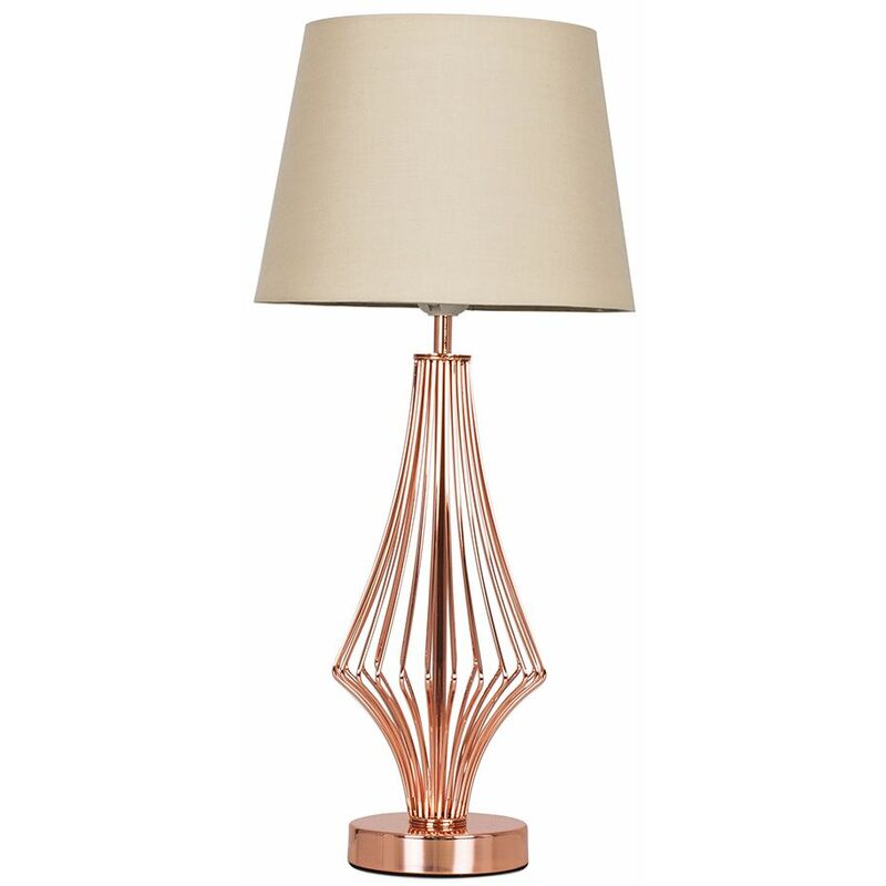 54cm Copper Metal Geometric Diamond Table Lamp + 6W LED GLS Bulb Warm White - Beige Shade