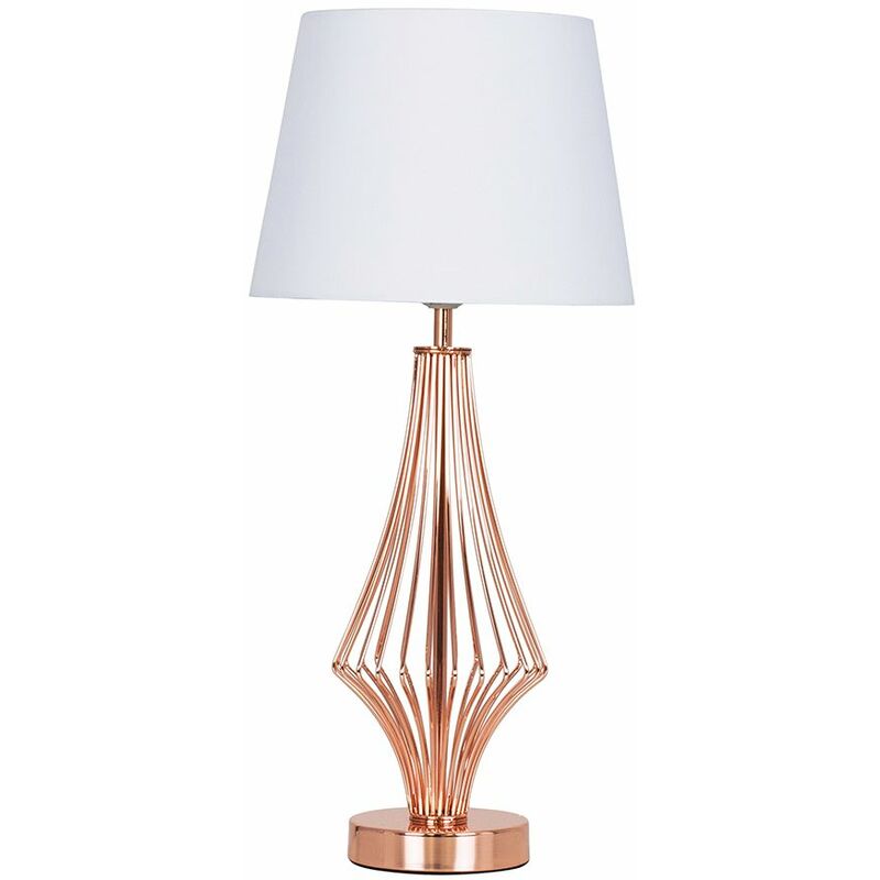 54cm Copper Metal Geometric Diamond Table Lamp + 6W LED GLS Bulb Warm White - White