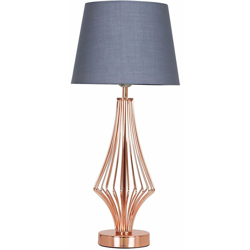 54cm Copper Metal Geometric Diamond Table Lamp + 6W LED GLS Bulb Warm White - Grey