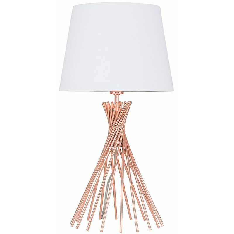 Copper Metal Twist Table Lamp With Tapered Shade & 4W Golfball LED Bulb - White