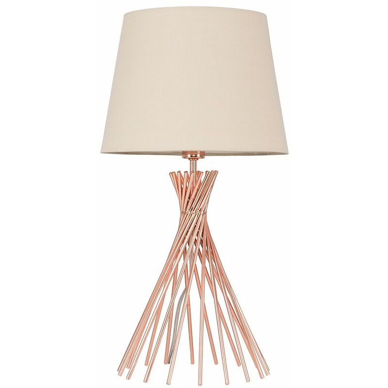 Copper Metal Twist Table Lamp With Tapered Shade & 4W Golfball LED Bulb - Beige