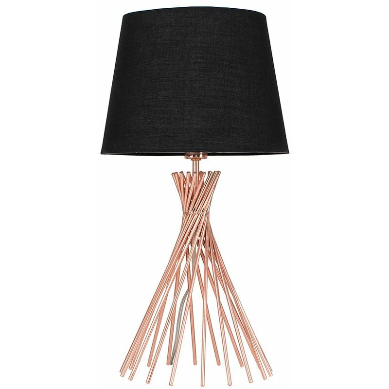 Copper Metal Twist Table Lamp With Tapered Shade - Black
