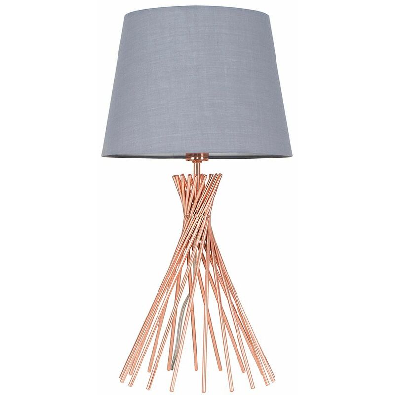 Copper Metal Twist Table Lamp With Tapered Shade & 4W Golfball LED Bulb - Grey