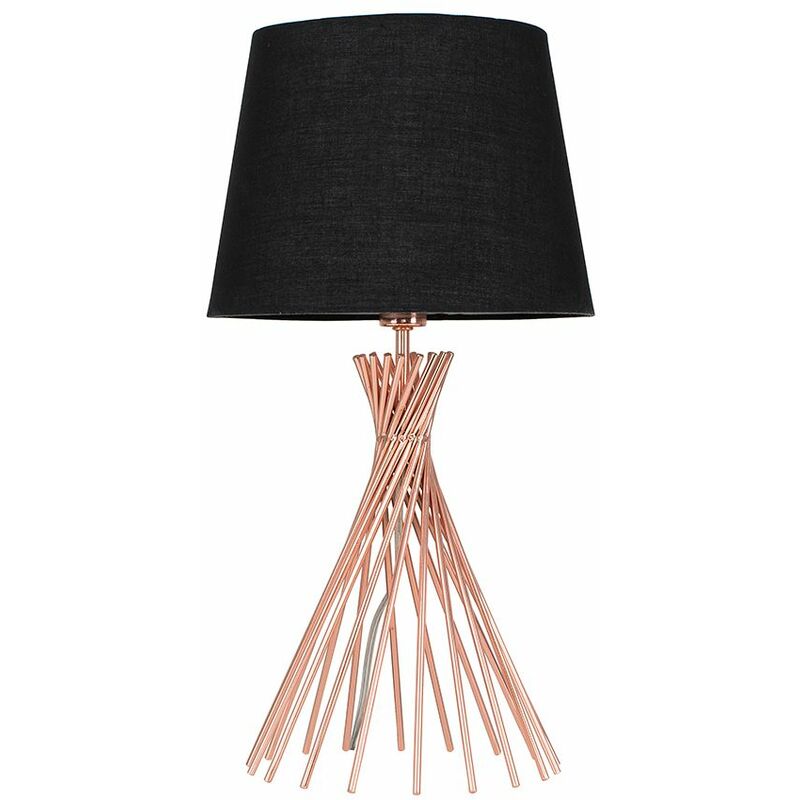 Copper Metal Twist Table Lamp With Tapered Shade & 4W Golfball led Bulb - Black