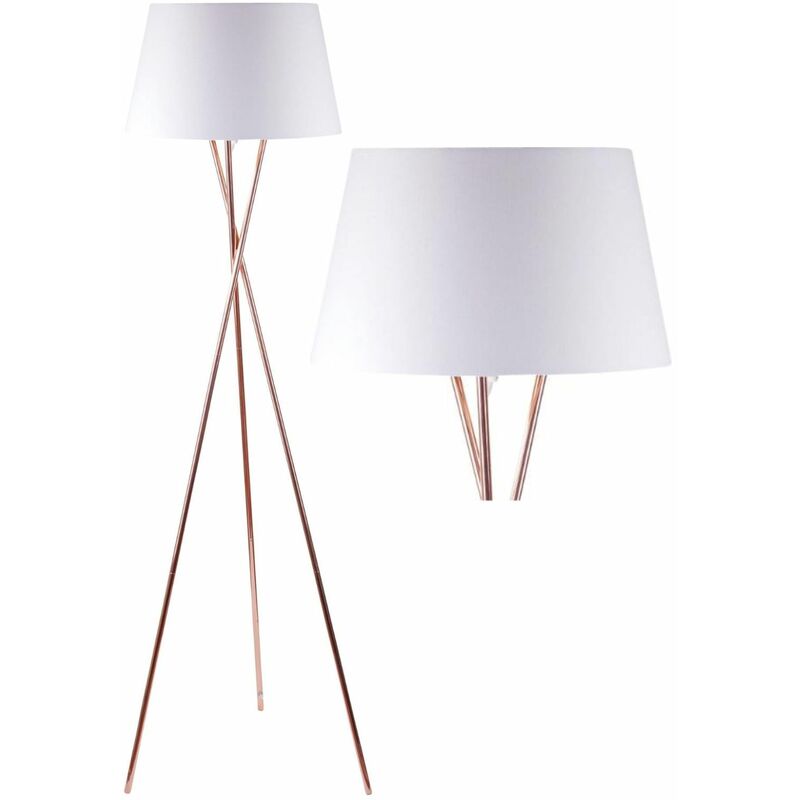 Copper Tripod Floor Lamp with White Fabric Shade
