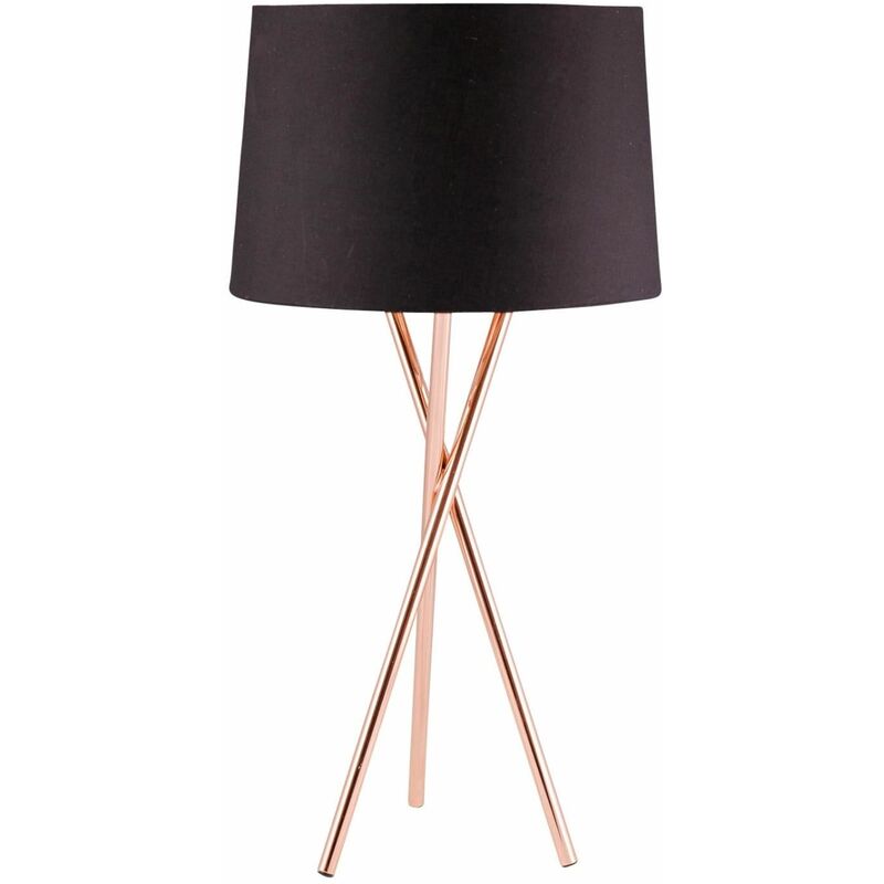 Copper Tripod Table Lamp with Black Fabric Shade