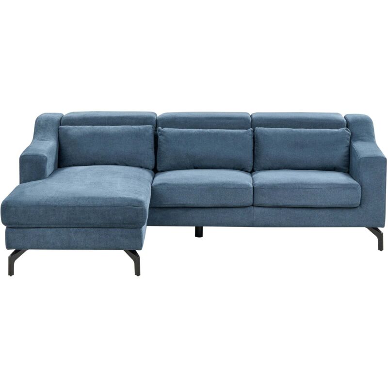 Beliani - Modern Corner Sofa Chenille 4 Seater Chaise Longue Adjustable Headrest Right Hand Blue Glosli